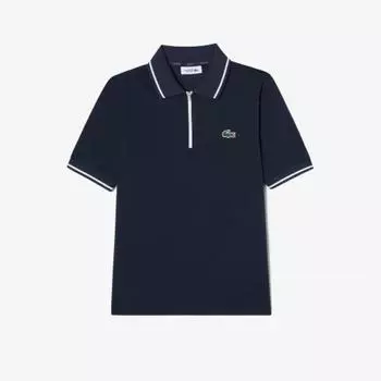 LACOSTE Женская текстурированная футболка-поло с молнией до половины [Темно-синий]