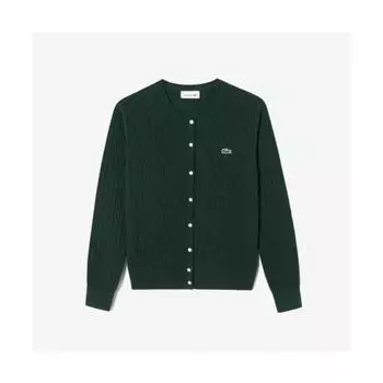 LACOSTE Женский кардиган с круглым вырезом и косой вязкой [Зеленый]