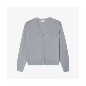 LacoSte Women S V Neck Soft Wool Cardigan [melange Gray] 034
