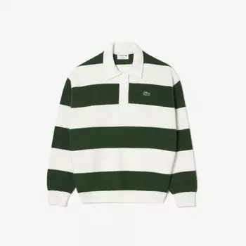 LACOSTE Женский полосатый свитер-поло LS [Зеленый]