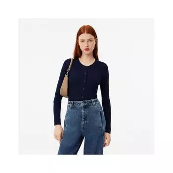 LacoSte женский S облегающий кардиган с круглым вырезом и рубчиком Af2560 54n 166 034