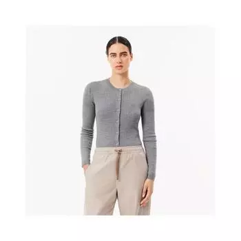 LacoSte женский S облегающий кардиган с круглым вырезом в рубчик Af2560 54n Cca 034