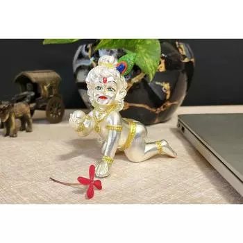 Laddu Gopal Idol Big Size Lord Krishna/Bal Gopal/Thakur JMurti Gopal ji Janmashtami Special for Home Temple, Office Desk (Matte Silver)