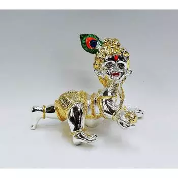 Laddu Gopal Idol Gold & Silver | Bal Gopal Idol | Little Krishna Idol | Makhan Chor Idol | Krishna Idol | Ladoo Gopal (Two Tone)
