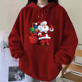 Ladies Autumn And Winter Christmas, The New Santa Claus Carrying Christmas Gifts, The Shoulder-Length Pullover And Hooded Sweater. XS красный