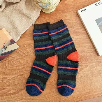 Ladies Autumn and Winter Warm Thick Lines Color Matching Color Sweet Tube Socks 1 pair