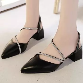 Ladies Baotou Sandals 2025 Summer New Coarse Heel Shoes Diamond Fairy Versatile Skirt Sandals Elegant Fashion Women s Shoes 34 белый