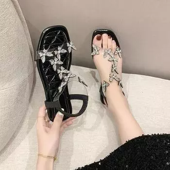 Ladies big gentle Internet celebrity fashion cover feet cool slippers women wear solid color butterfly pattern 36