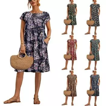 Ladies Casual And Fashionable Printing Dress, Loose Short Sleeved Dress S