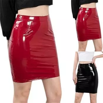 Ladies Casual Fashion Bright Bread Hip Short Skirt Sexy Skirt M красный