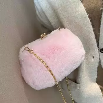 Ladies Clip Buckle Clutch Bag Fall Winter Plush Shoulder Strap Coin Purse Single Diagonal Crossbody Versatile Bag