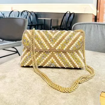 Женская сумка через плечо с бриллиантовой цепочкой, дизайнерская сумка на плечо с жемчужным кошельком, блестящая сумка для знаменитого ужина на свадьбу золотой