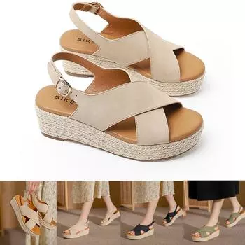 Женские босоножки Cushion Walk с подкладкой из микрофибры, открытым носком, танкеткой, пряжкой и ремешком на пятке 35 чёрный