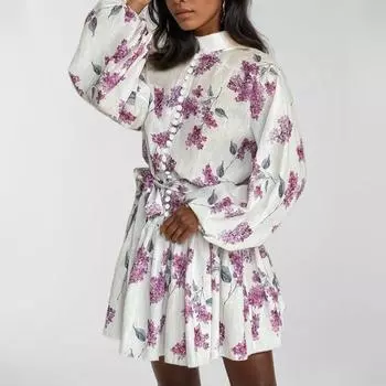 Ladies Elegant And Fashionable Long Sleeved Printed Dress L фиолетовый