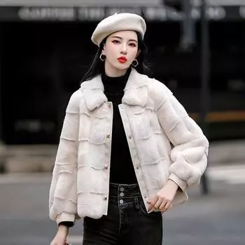 Ladies exquisite fur coat, imitation Danish mink top, fashionable slim fit, small fragrance, fluffy jacket S (suitable for about 47.5 kg) слоновая кость