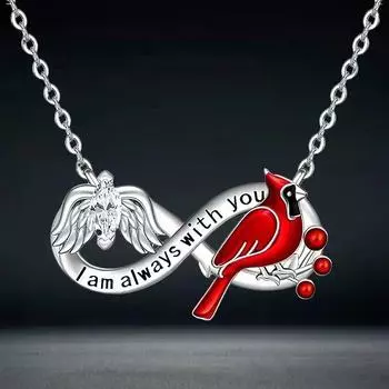 Ladies Exquisite Red Silhouette Design Angel Wings Infinity Pendant with Dainty Chain and Clasp Personalized Necklace Fashion Jewelry Accessories серебряный