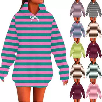 Ladies Fashion Casual Long Sleeve Printed Round Neck Fleece Hoodie Pullover Top With Pockets L армия зеленый