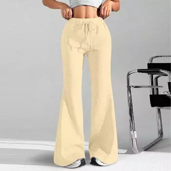 Ladies Fashion Loose Draw String Waist Solid Color Cargo Pants Leisure Flares L