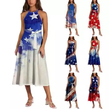 Ladies Fashionable Casual Dress With Printed Suspender Dress XL винный