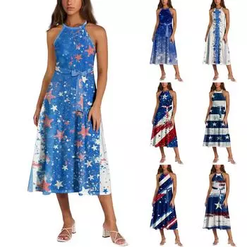 Ladies Fashionable Casual Dress With Printed Suspender Dress XXL белый