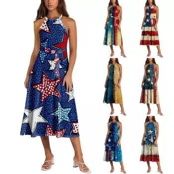 Ladies Fashionable Casual Dress With Printed Suspender Dress L красный