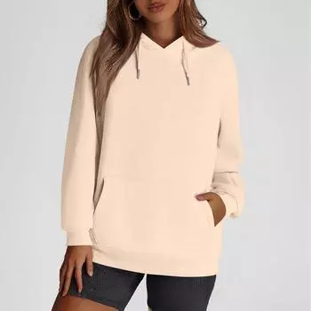 Ladies Fashionable Printing Casual Hooded Long Sleeved Sweatshirt XL бежевый