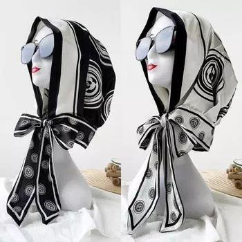 Ladies fashionable scarves and hats high-end color matching Lijing satin hats travel sun protection scarves printed 87*38cm