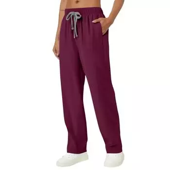 Ladies Fashionable Solid Color Drawstring Elastic Waist Pocket Protective Casual Pants XL винный