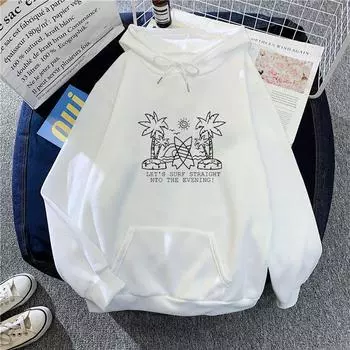 Ladies Fleece Hoodie for Autumn Winter Women s Pattern Print Long Sleeved Plus Size Pullover Hooded S белый