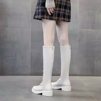 Ladies Knee High Shaft Shoes Elastic Round Toe Women s Long Boots Middle Heel Work Winter 2024 Novelty Quality Spring Autumn Y2k 35