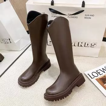 Ladies Knee Length Boots Winter Round Head 2024 Hot Sale New Wear Resistant Non-slip Back Zipper Fashion Outdoors Women Shoes 35 чёрный