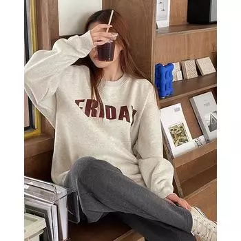 Ladies Letter Printed O-neck Hooded Sweatshirt for Women Early Autumn New Long Sleeve Loose Oversized Pullover Top M