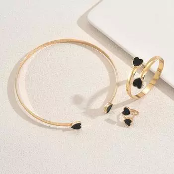 Ladies Necklace Bracelet Set Niche Drip Oil Geometric Love Design Open Ring Premium Sense