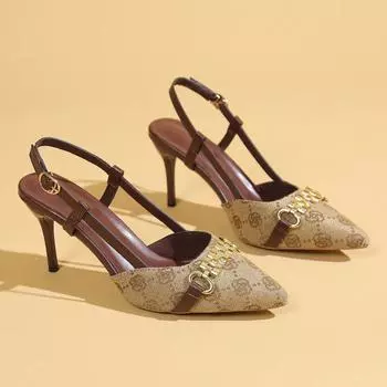 Ladies New Summer Fashion Mules Flower Ladies Sandals Daily Comfortable Party Metal Decoration High Heels Student Sandals Female 34