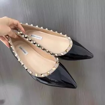 Ladies OL Tacon Flats For Office Black Ballerine Femme Mujer Pointy Toe Rojas Soft Rivets Luxury Court Shoes Elegant 35 чёрный