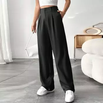 Ladies Pants Casual And Fashionable Solid Color Pants With Pockets L чёрный