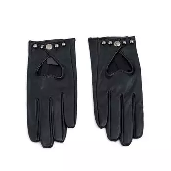 Ladies PU Gloves with Heart Shaped Rivets Spring and Autumn Full-finger Warm and Fashionable Driving and Cycling Clothing Accessories /One size