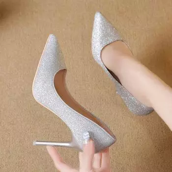 Ladies Pumps High Heels Pointed Toe Silver Women s Shoes on Heeled Wedding Bride Shoe Quick Delivery E Offer Spring Genuine Mark 33