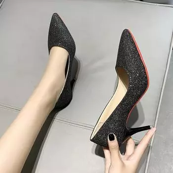 Женские туфли-лодочки на тонком каблуке, сексуальные, золотистые, с острым носком, женские туфли, вечерние, на высоком каблуке, шикарные и элегантные, стильные, быстрая доставка. 35 чёрный