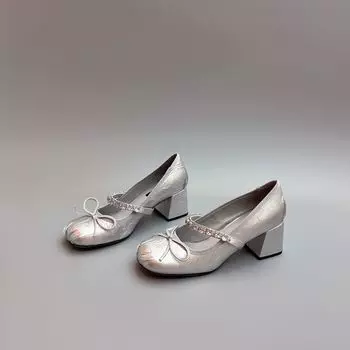 Ladies Pumps with Bow Silver Crystals Evening Women s Shoes Moccasins Diamond Rhinestone Korean Style on Offer Vacation Popular 35