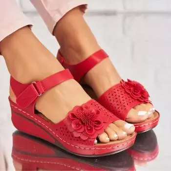 Ladies Sandals Fashion Flower Wedge Slope Heel Sandals Summer Casual Solid Colour Breathable Flip Flops Sandals Beach Shoes 35 серый