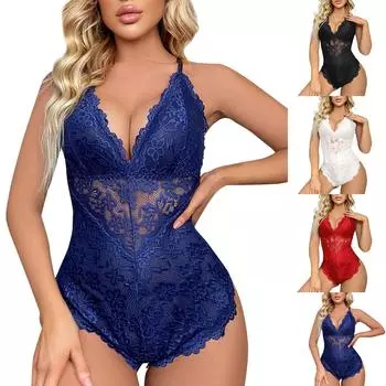 Женское сексуальное нижнее белье Сексуальное кружевное однотонное шелковое цельное с перекрестной спинкой XXL