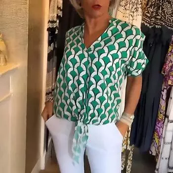 Ladies Shirts Women s Summer V-neck Fashionable Elegant Printed Shirts S