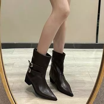 Ladies Shoes 2024 Brand Ankle Women s Boots Fashion Side Zipper Modern Boots Women Sexy Pointed Toe Belt Buckle Shoes for Women 35