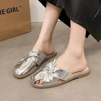 Ladies Shoes 2024 Fashion Closed Toe Women s Slippers Autumn Hollow Solid Solft Sole Casual Comfortable Flat Office Ladies Shoes 35 серебряный