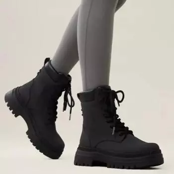 Ladies Shoes 2024 Fashion Mid-Calf Women s Boots Classics Modern Boots Women Sewing Round Toe Front Lace-up Med Heel Shoes Women 35 чёрный