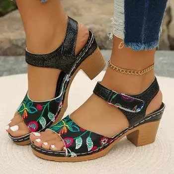 Ladies Shoes 2024 Fashion Summer Women s Sandals Outdoor Mixed Colors Open Toe Chunky Heels Large Size 43 Rome Sandals Women 36 чёрный