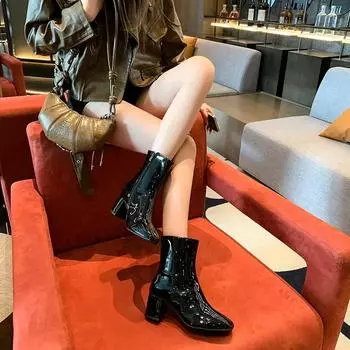 Ladies Shoes 2024 High Quality Ankle Women s Boots Fashion Side Zipper Office and Career New Plus Size Solid Shoes for Women 35 чёрный