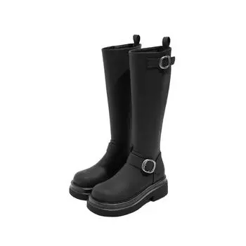 Ladies Shoes 2024 High Quality Back Zip Women s Boots Fashion Belt Buckle Modern Boots Women Winter Plus Velvet Knee-High Boots 35