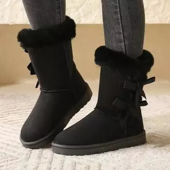 Ladies Shoes 2024 High Quality Mid-Calf Women s Boots Fashion Short Plush Daily Boots Women Winter Round Toe Solid Snow Boots 37 чёрный